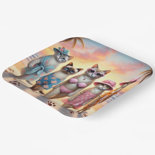 Beach Party Siamese Cat Beach  Tropical Summer  Papieren Bordje (Gebogen)