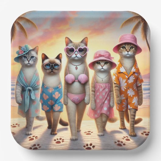 Beach Party Siamese Cat Beach  Tropical Summer  Papieren Bordje (Voorkant)