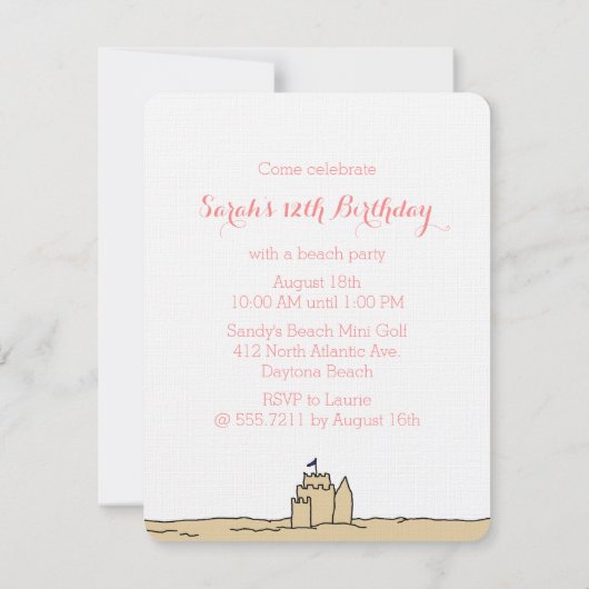 Beach Party Speelgoed Verjaardagsfeest Uitnodiging (Achterkant)