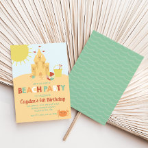 Beach Party Summer Sand castle retro Birthday