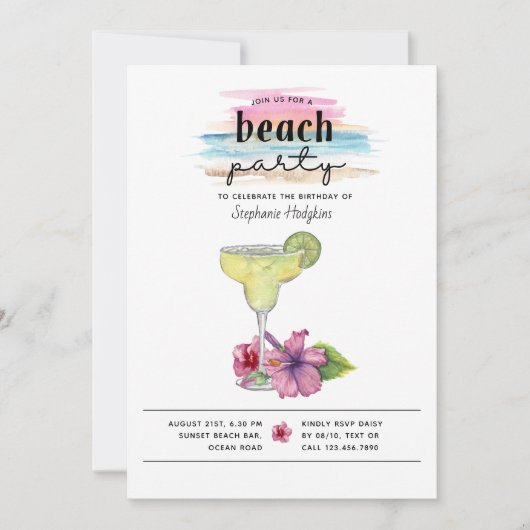 Beach Party Sunset Margarita en Hibiscus Birthday Kaart (Voorkant)