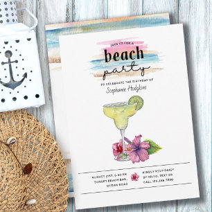 Beach Party Sunset Margarita en Hibiscus Birthday Kaart