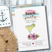 Beach Party Sunset Margarita en Hibiscus Birthday Kaart