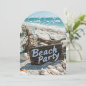 Beach Party Sweet 16 Zand Oceaan schelpen Kaart (Staand voorkant)
