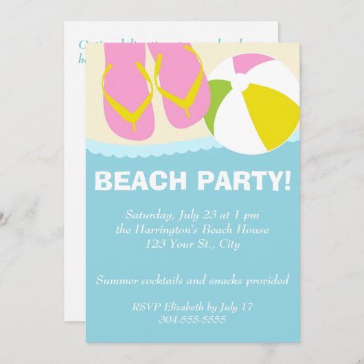 Beach Party-Teenslippers Kaart (Voorkant / Achterkant)