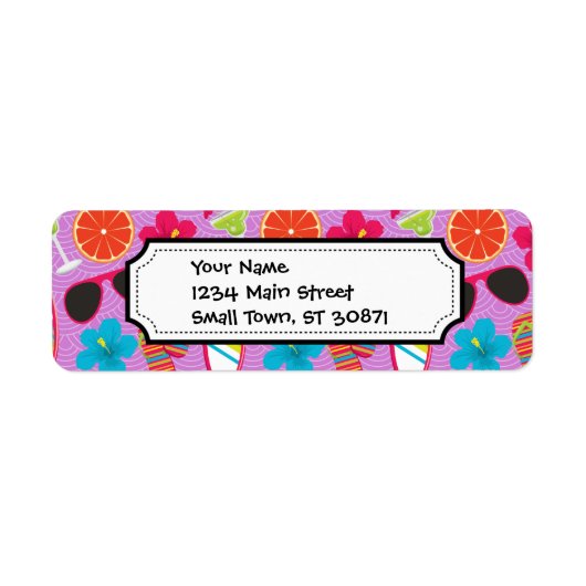 Beach Party Teenslippers Sunglazen Beachball Paars Etiket (Voorkant)