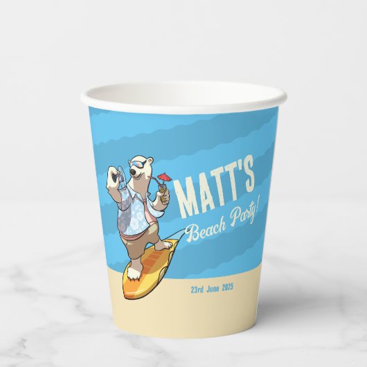Beach Party Toevoegen Jouw naam Cool Surfen Polar Papieren Bekers (Achterkant)
