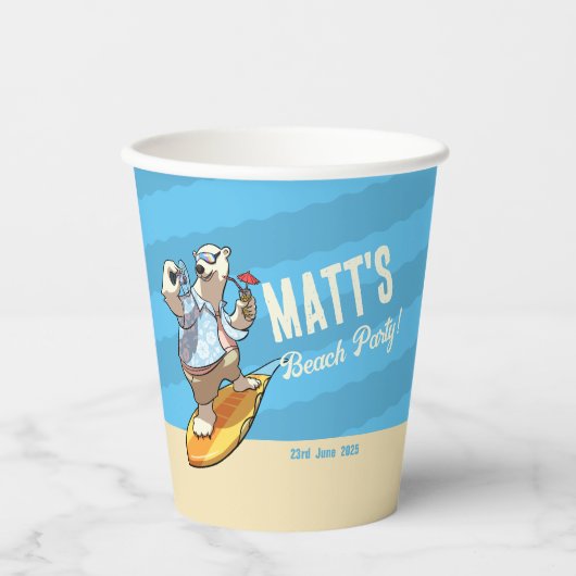 Beach Party Toevoegen Jouw naam Cool Surfen Polar Papieren Bekers (Voorkant)