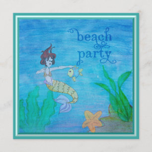 Beach Party Tropical Mermaid Personalized Kaart