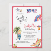 Beach Party Tropical Summer Invitation Kaart (Voorkant)