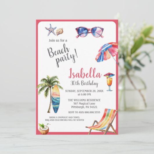 Beach Party Tropical Summer Invitation Kaart (Staand voorkant)