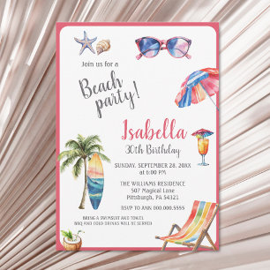 Beach Party Tropical Summer Invitation Kaart