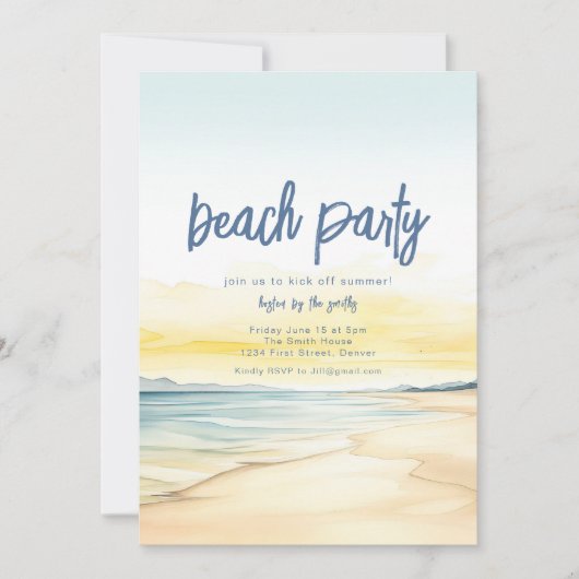 Beach Party Uitnodiging Sjabloon (Voorkant)