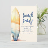 Beach Party Uitnodiging Sjabloon met Surven Board (Staand voorkant)