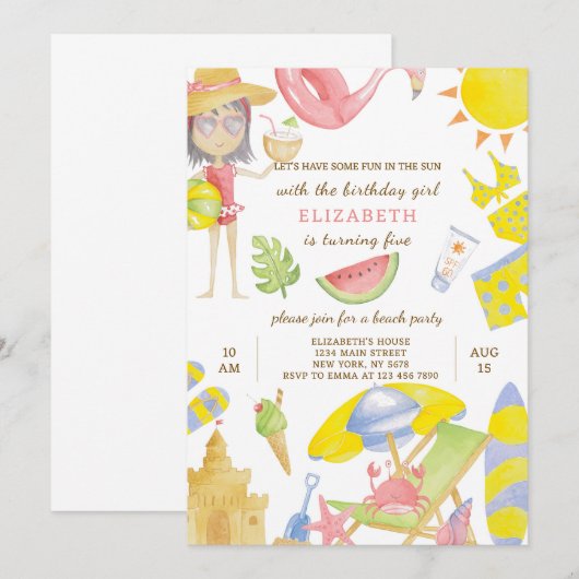 Beach Party Uitnodiging voor verjaardag (Voorkant / Achterkant)