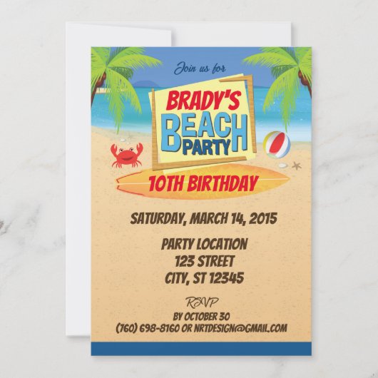 Beach Party Uitnodiging voor verjaardag (Voorkant)