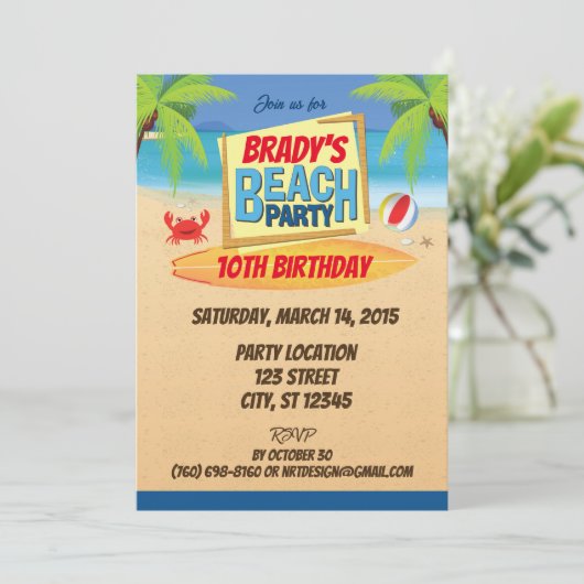 Beach Party Uitnodiging voor verjaardag (Staand voorkant)