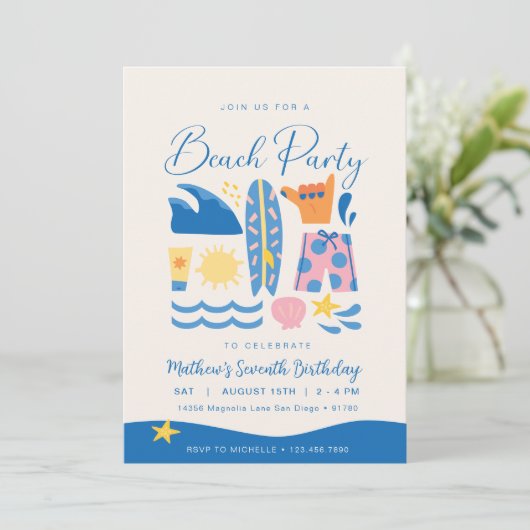 Beach Party uitnodiging | Zon en Surf Feest Uitnod (Staand voorkant)