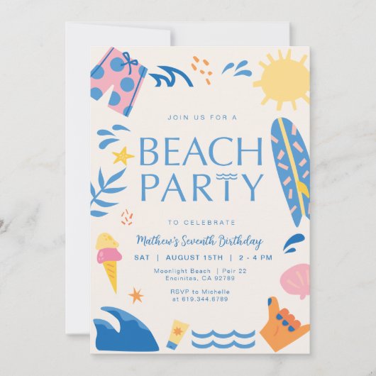 Beach Party uitnodiging | Zon en Surf Feest Uitnod (Voorkant)