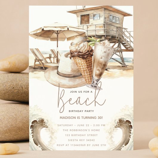 Beach Party Verjaardag Pastel Zand Kaart