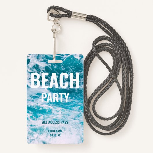Beach Party VIP All Access Zomerfeest Badge (Voorkant met draagriem)