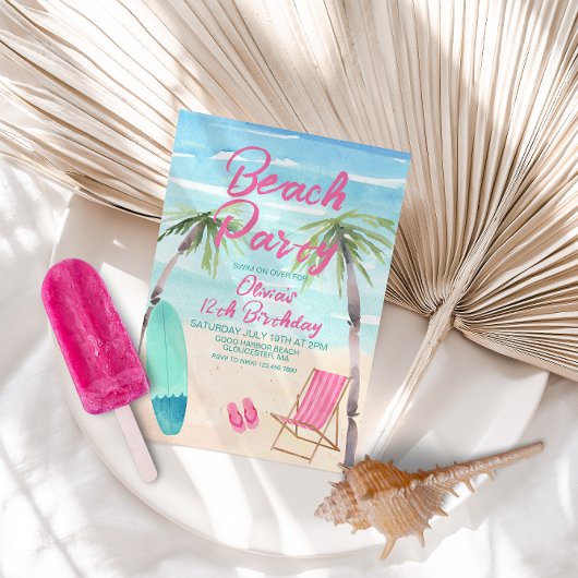 Beach Party Waterverf Birthday Uitnodiging