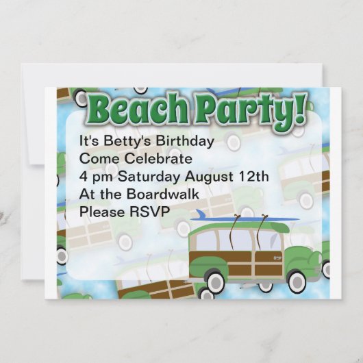 Beach Party Woodie Wagon uitnodigen Kaart (Voorkant)