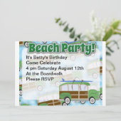 Beach Party Woodie Wagon uitnodigen Kaart (Staand voorkant)