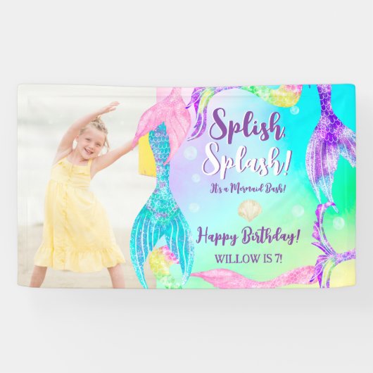 Beach party zeemeermin staarten Kinderen verjaarda Spandoek (Horizontaal)