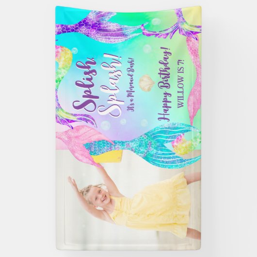 Beach party zeemeermin staarten Kinderen verjaarda Spandoek (Verticaal)