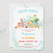Beach Party Zomer 1e Verjaardag Jongen Uitnodiging (Voorkant)