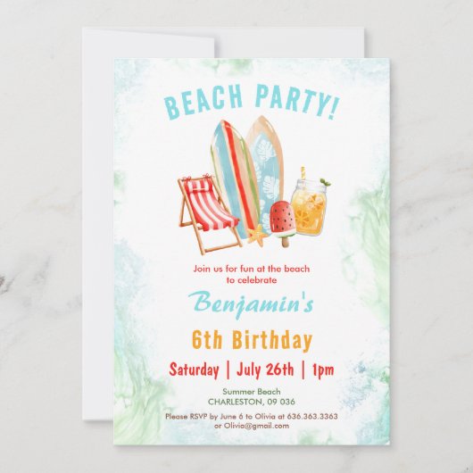 Beach Party Zomer Tropische Verjaardag Uitnodiging (Voorkant)