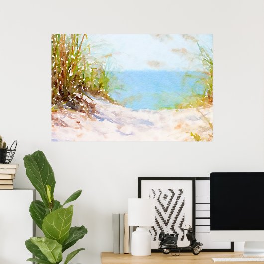 Beach Path Ocean Grass Waterverf Poster (Thuiskantoor)