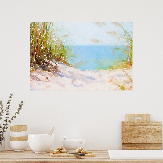 Beach Path Ocean Grass Waterverf Poster (Keuken)