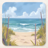 Beach Path | Ocean Watercolor Coastal Painted Kartonnen Onderzetters (Voorkant)