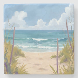Beach Path | Ocean Watercolor Coastal Painted Stenen Onderzetter