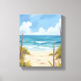 Beach Path | Ocean Watercolor Coastal Painting Canvas Afdruk