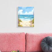 Beach Path | Ocean Watercolor Coastal Painting Canvas Afdruk (Insitu (Woonkamer))