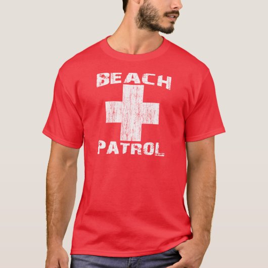 BEACH PATROL Distress White Logo Lifeguard T-shirt (Voorkant)