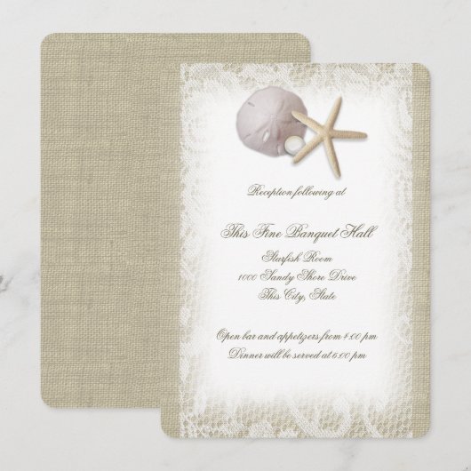 Beach Pearl en Lace Receptie Kaart (Voorkant / Achterkant)