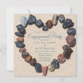 Beach Pebble Heart Photo Verloving Invitation Kaart (Voorkant)