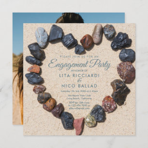 Beach Pebble Heart Photo Verloving Invitation Kaart