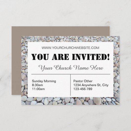 Beach Pebbles Church Invitation Kaart (Voorkant / Achterkant)