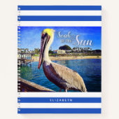 Beach Pelican Blue White Stripes Soak up the Sun Notitieboek (Voorkant)