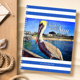 Beach Pelican Blue White Stripes Soak up the Sun Notitieboek