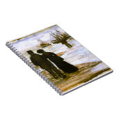 Beach people Walking & Boats Van Gogh Fine Art Notitieboek (Rechterzijde)
