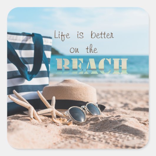 Beach Pet, zonnebrillen, Bag, Zeeen sterren Vierkante Sticker (Voorkant)