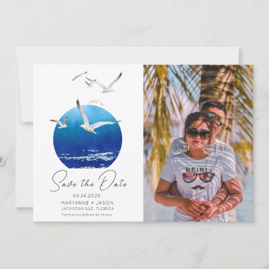 Beach Photo Coastal Wedding Save the Date (Voorkant)