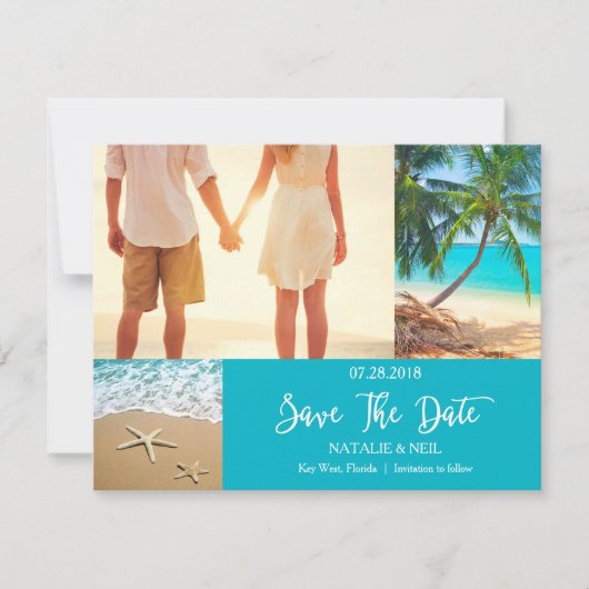 Beach Photo Collage Save the Date Card (Voorkant)