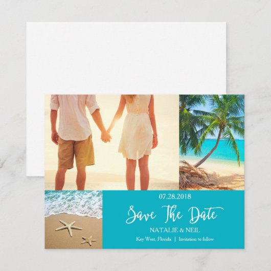 Beach Photo Collage Save the Date Card (Voorkant / Achterkant)